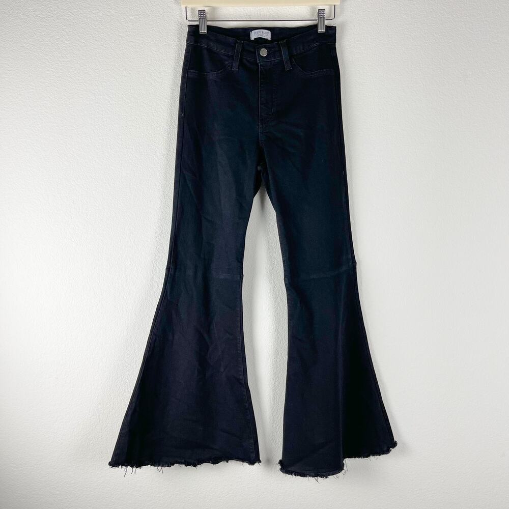Judy Blue Super Flare Jeans Womens 7/28 Black 8396 Raw Hem Retro USA Made‎
